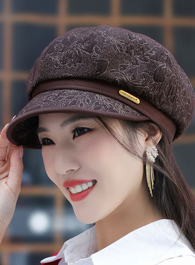 秋冬复古印花包边遮白发鸭舌帽