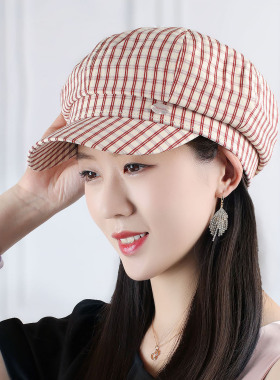 夏上新复古格子防晒鸭舌帽女