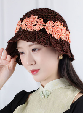 夏季冰丝镂空钩花妈妈渔夫帽