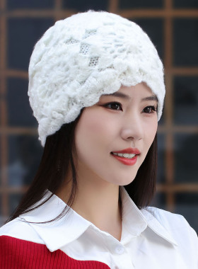 秋冬双层钩花网眼中老年妈妈帽