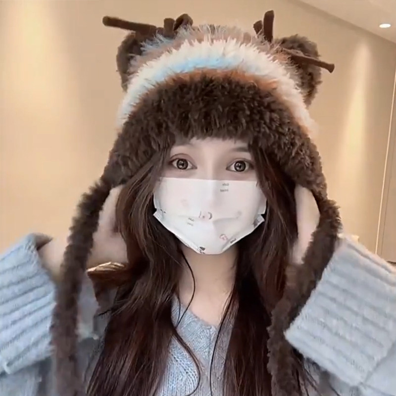 可爱猫咪耳朵毛绒帽子女秋冬季2025新款针织毛线护耳帽加茸保暖棉,淘宝优惠券,粉丝福利购,淘宝优惠卷