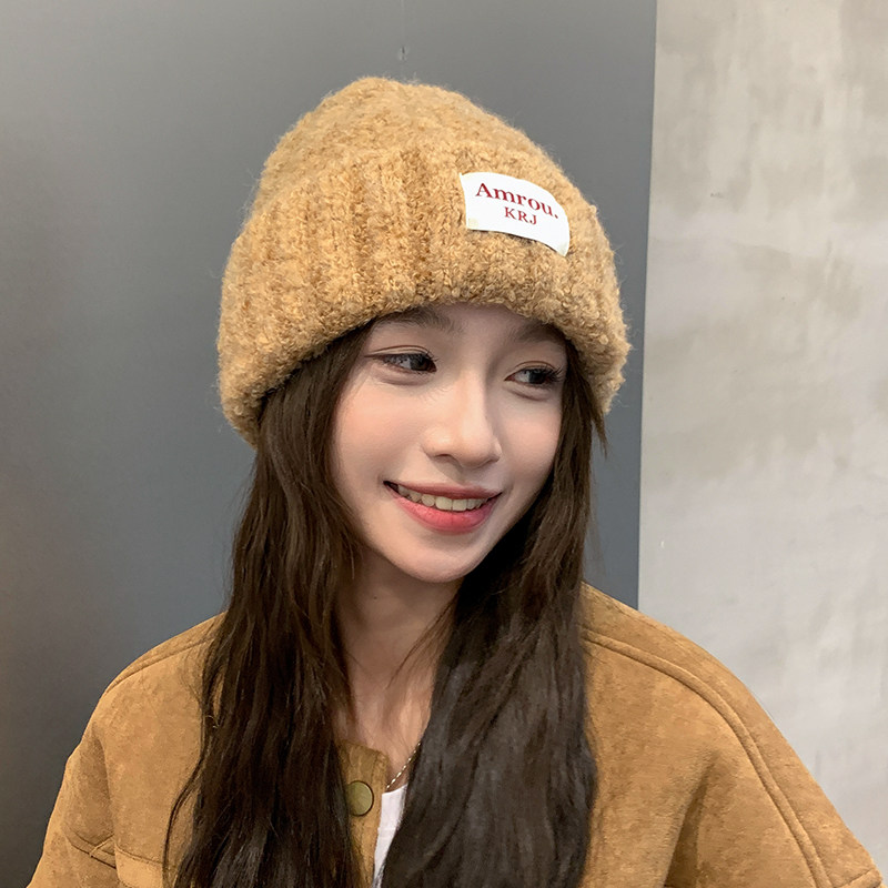 毛绒针织帽女秋冬季2025新款韩版保暖毛线帽子黄色显脸小护耳冷帽,淘宝优惠券,粉丝福利购,淘宝优惠卷