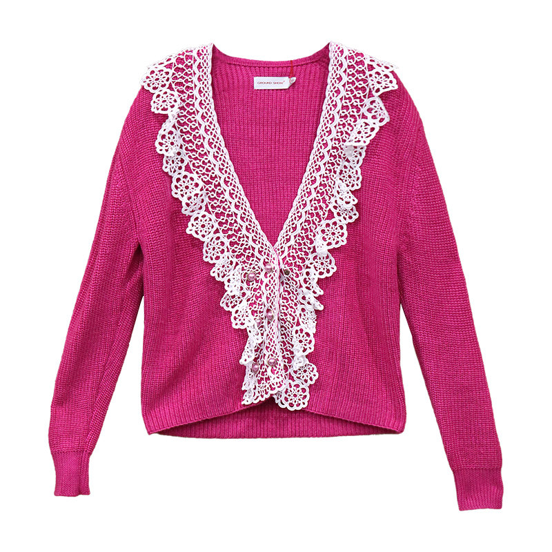 阁兰秀2025秋季新品低V领粗针针织开衫短款上衣外套商场同款女装