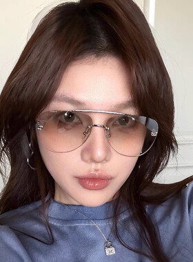 复古双梁渐变茶飞行员式墨镜女方圆脸显瘦高级网感欧美风太阳镜潮