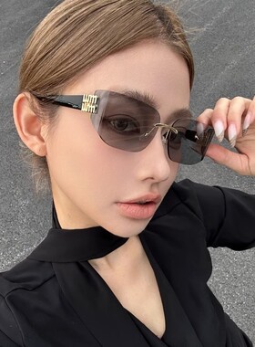 欧美辣妹风曲面无边框网红街拍墨镜女高级感时髦防晒太阳眼镜女潮