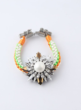 新款时尚个性巴洛克彩色宝石镶钻珍珠手链女士舞会旅游礼物手链