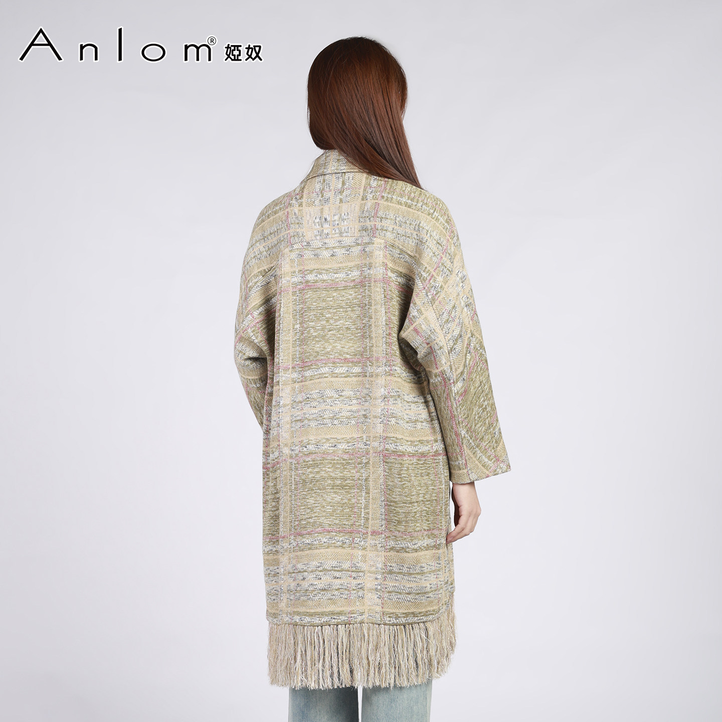 Anlom/娅奴冬季新款时尚百搭格子修身针织大衣女风衣,淘宝优惠券,粉丝福利购,淘宝优惠卷