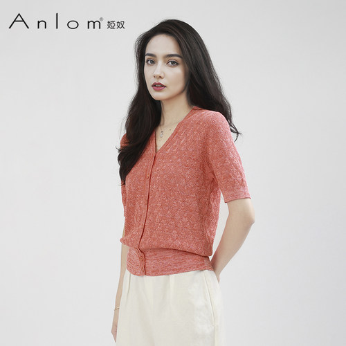 Anlom/娅奴新款女精纺气质休闲镂空上衣针织衫显瘦短袖夏季提花 - 图2