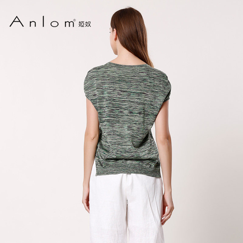 Anlom/娅奴新款桑蚕丝针织短袖薄款宽松V领显瘦套头针织衫上衣夏 - 图2