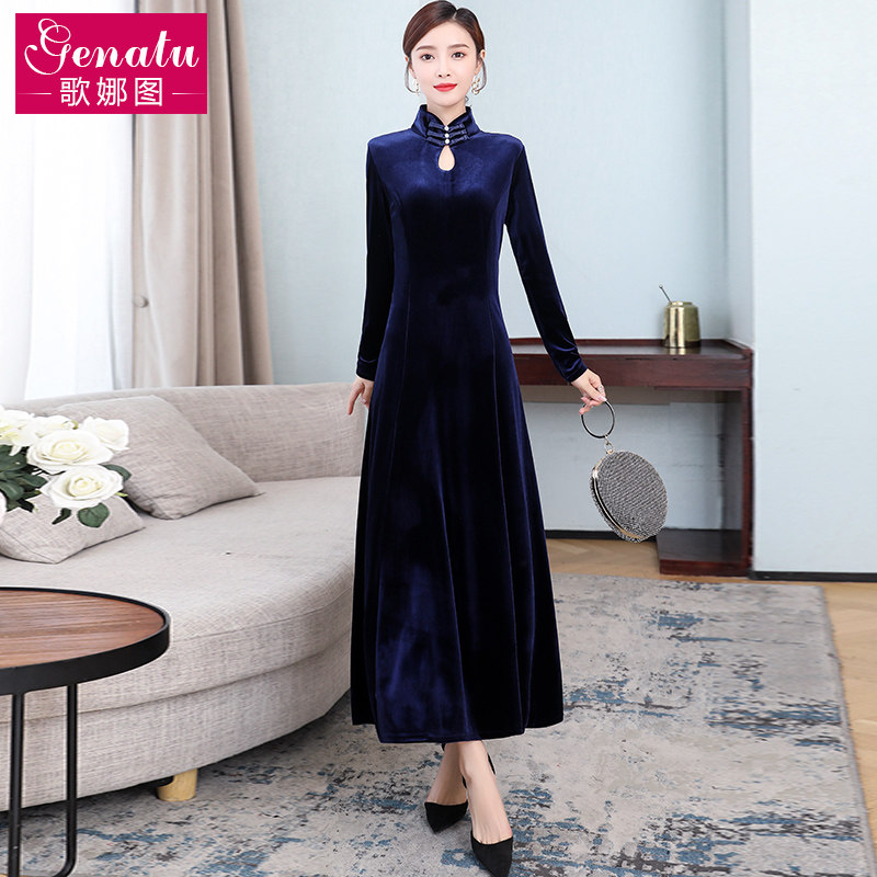 秋款冬裙配大衣高端金丝绒连衣裙 歌娜图连衣裙