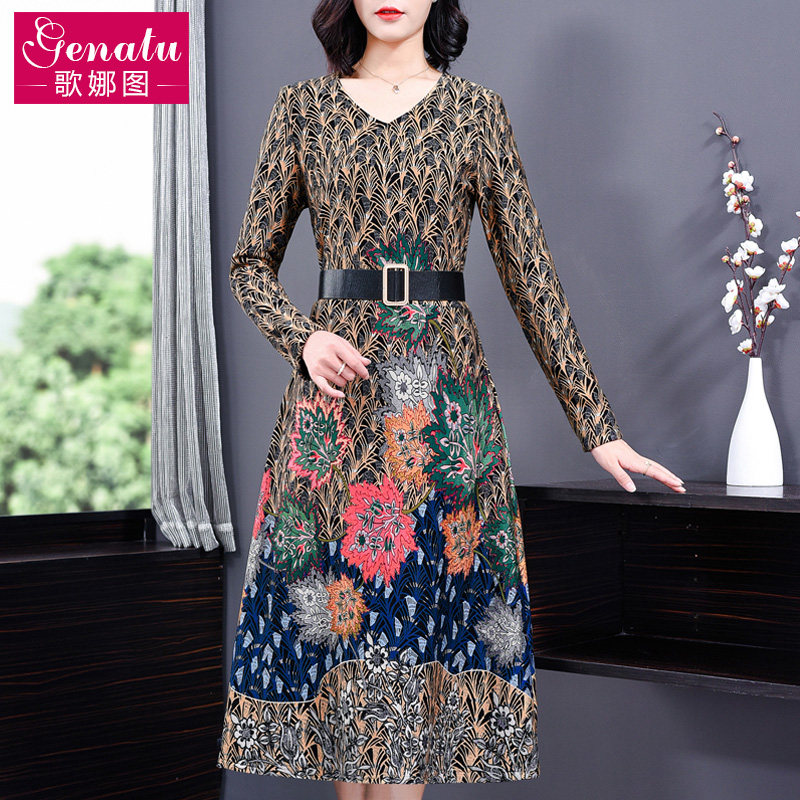 秋冬贵夫人高端欧货洋气加绒连衣裙 歌娜图连衣裙