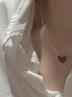s925纯银韩版简约红心时尚滴釉项链基础款新年款锁骨链