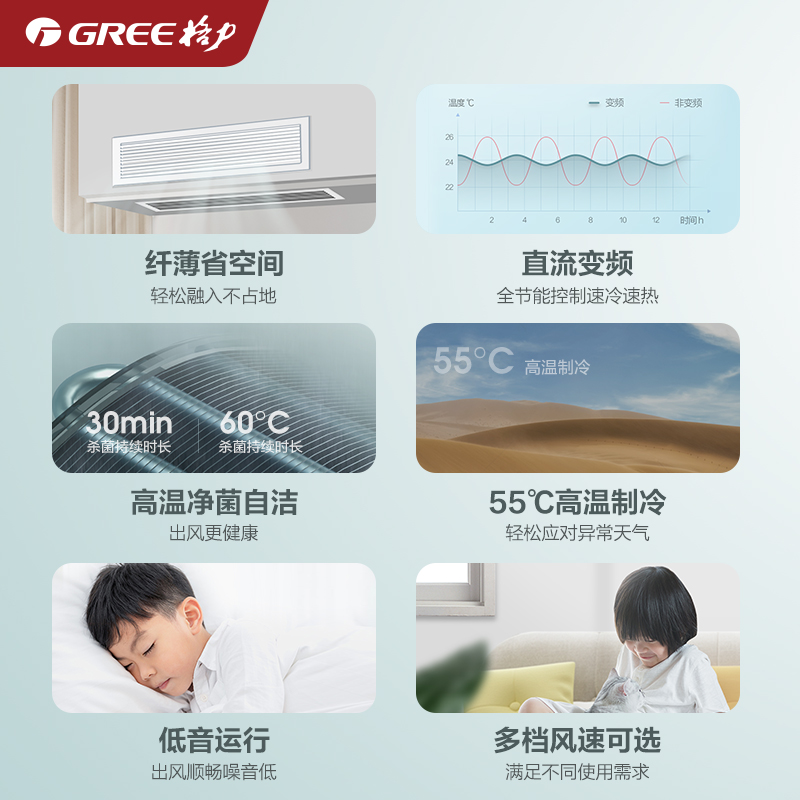 Gree/格力中央空调家用客厅风管机3匹一拖一冷暖变频隐藏卧室C3 - 图0