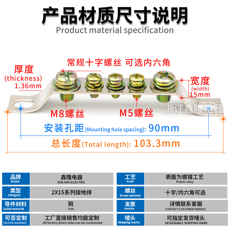 厂家纯铜5孔地排2*15mm接地排机房配电箱成套零地排地线端子铜排-图1