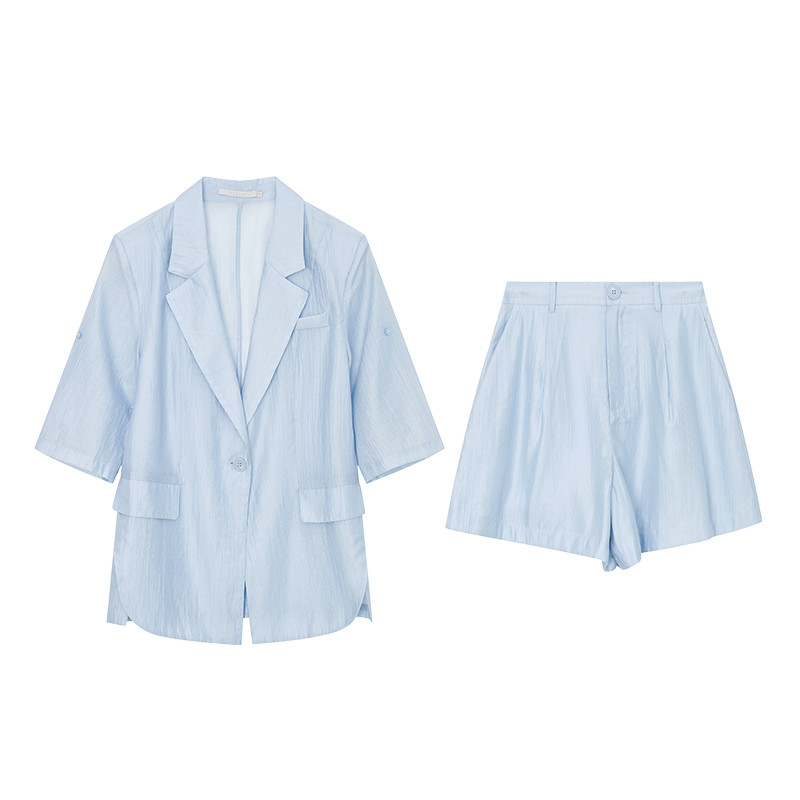 飘蕾短袖西装套装女夏季薄款2025新款休闲气质设计感通勤两件套,淘宝优惠券,粉丝福利购,淘宝优惠卷