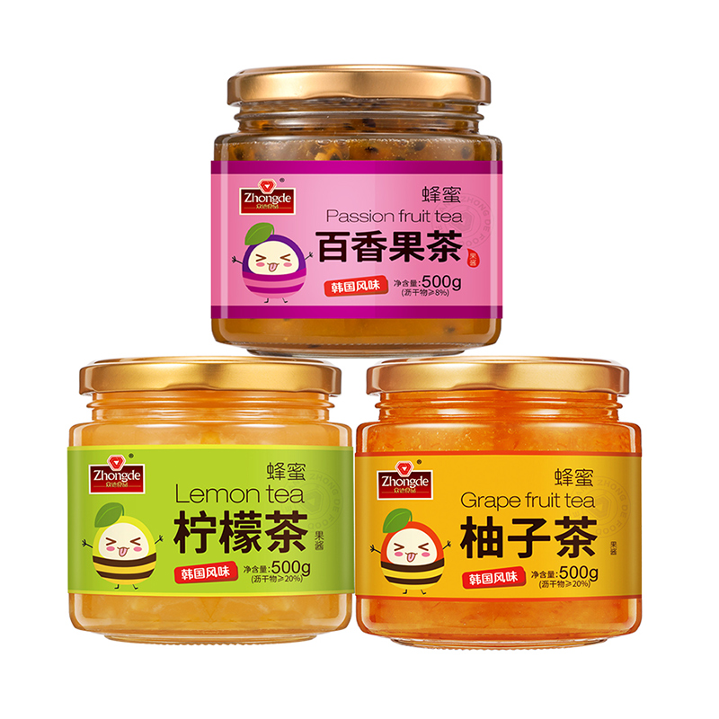 众德食品旗舰店众德 500g*3罐装 蜂蜜柚子柠檬百香果茶 冲水喝的饮品水果茶冲饮0