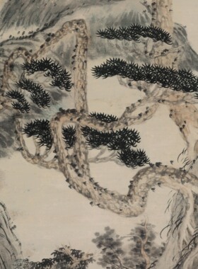 清石涛《听泉图》客厅中堂玄关茶室书房装饰画风景人物国画高清
