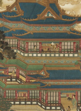 赵伯驹《仙山楼阁》客厅中堂挂画山水玄关茶室书房装饰画国画高清