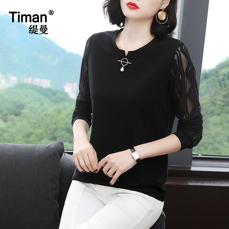 2020秋装新款春秋中年长袖蕾丝t恤 缇曼服饰T恤