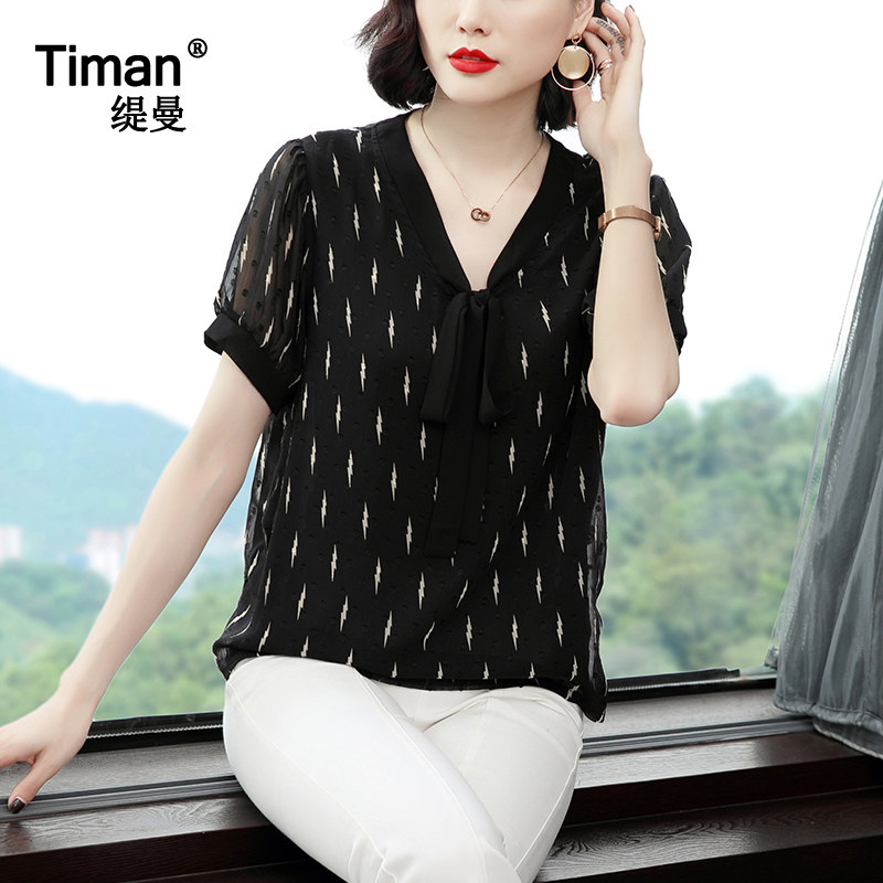 短袖女2020夏装新款年蕾丝夏雪纺衫 缇曼服饰蕾丝衫/雪纺衫