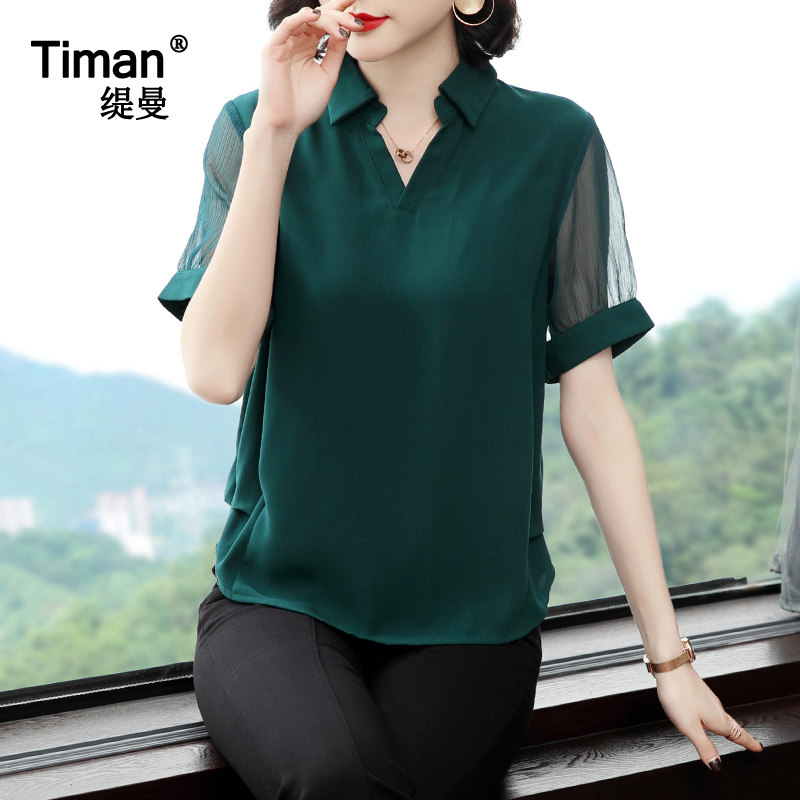 2020夏装新款年短袖中年雪纺雪纺衫 缇曼服饰蕾丝衫/雪纺衫