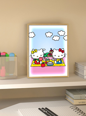 Hello Kitty灯光画儿童房女孩卧室凯蒂猫小夜灯女生房间装饰画