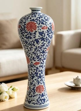 景德镇手绘青花釉里红仿古花瓶