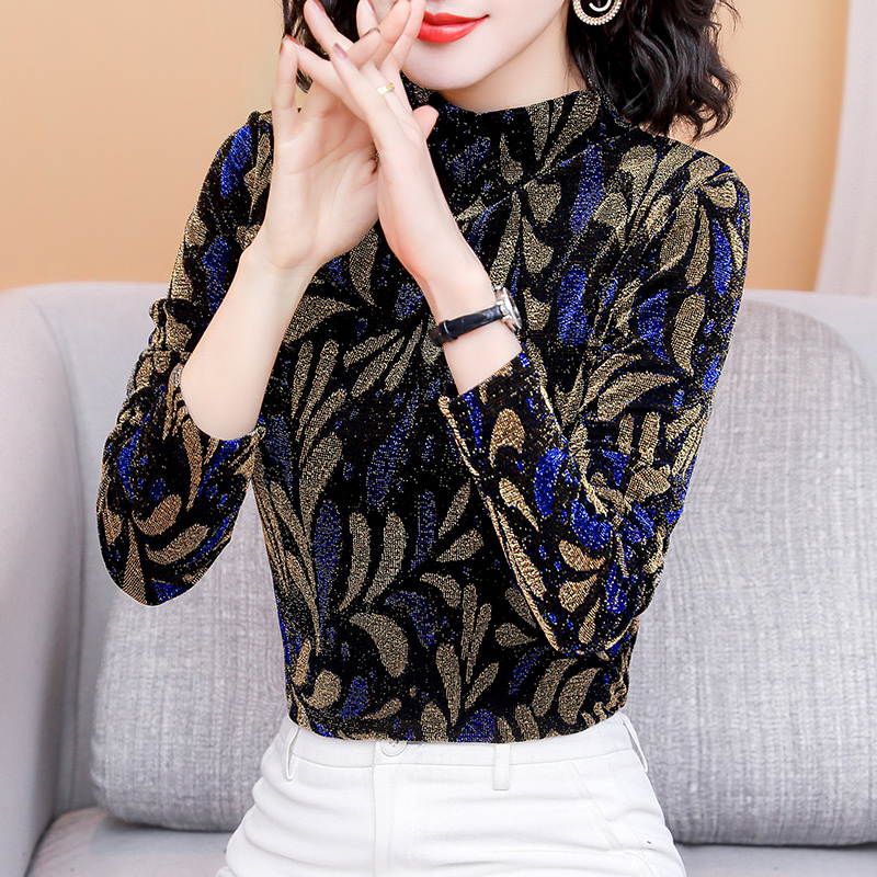 铂伊旗舰店秋冬加绒加厚网纱高领蕾丝打底衫女长袖内搭小衫碎花气质上衣1