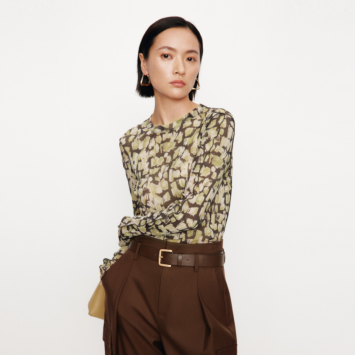 艾诺丝雅诗 法式印花修身长袖雪纺衫女2024秋季圆领上衣30826025,淘宝优惠券,粉丝福利购,淘宝优惠卷