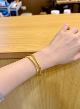 逼真!国粹派!肉眼无差磨砂古法金色手镯轻奢仿真黄金高级手饰清新