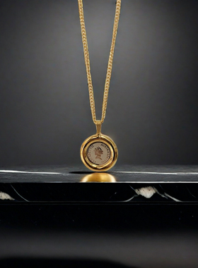 南法小巧金币项链女王气场实心厚牌质感双面可带颈链大方圆牌ins