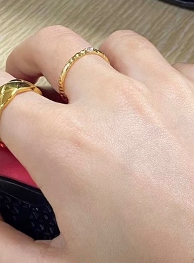 经典一颗钻手工锤纹戒指百搭个性时髦叠戴简约欧美秋冬质感高级潮