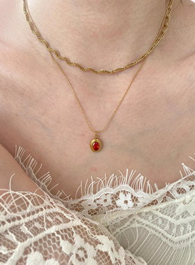 温柔讯号珠宝级鸽血红色宝石项链波浪有型双层经典锁骨链知识分子