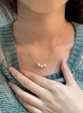 包金微笑款淡水珍珠锁骨链小众