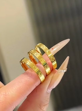 马上有钱花!本命年雕刻小马仿真金戒指不掉色金黄色转运指环情侣