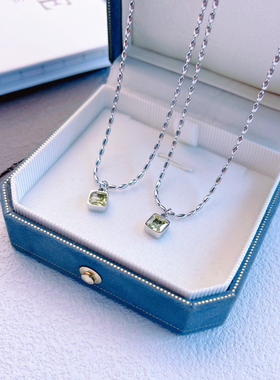 生机勃勃祖母绿宝石仿透辉石小方钻项链锁骨链叠戴礼物不掉色潮流