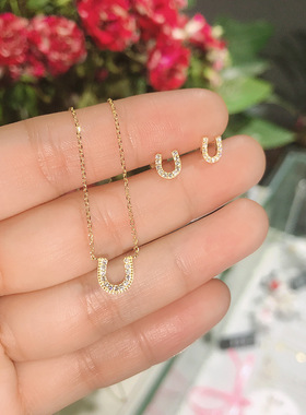 新年幸运马蹄U型简单轻奢镶嵌锆石纯银镀金项链百搭锁骨链毛衣链