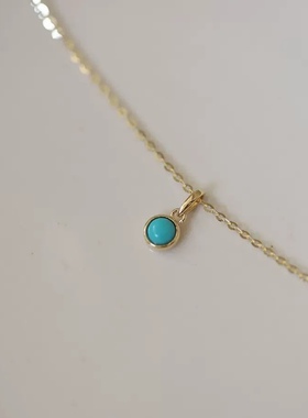 简约的美~低调不张扬一颗蓝色松石通体纯银镀金项链颈链精致洋气