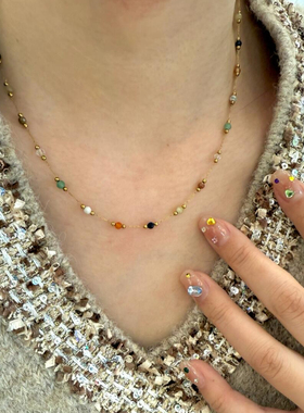微镶锆石多彩巧克力豆项链立体糖果造型链条时尚叠戴出街吸睛神器