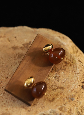 新中式复古新年红琥珀耳环贵气气质耳坠新款适合方圆脸耳饰新轻奢