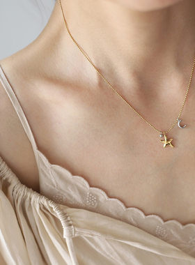 璀璨金星邂逅皎洁银月项链仿真金浪漫星月叠戴设计感轻奢锁骨链潮