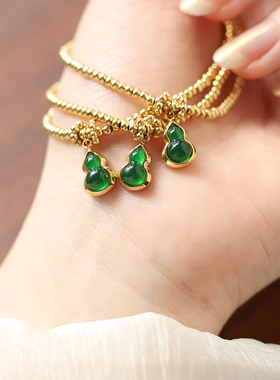 福禄生财~不掉色仿真翡翠葫芦绿色手链轻奢小众精致新款手饰礼物