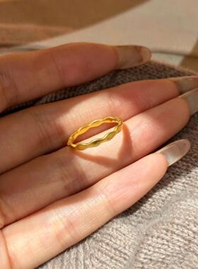 复古菱形波浪纹金色女士指环