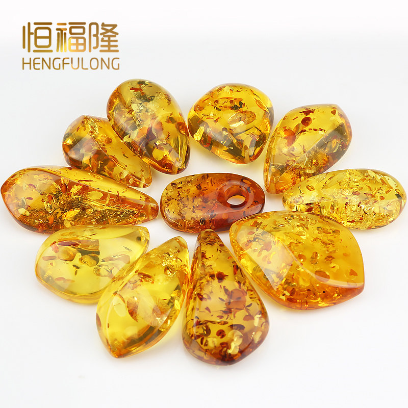 恒福隆天然花珀吊坠大水滴形挂件女款波罗的海琥珀随形裸石毛衣链