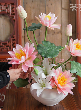 供佛荷花禅意桌面佛前花艺