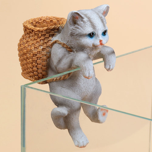 鱼缸造景猫咪背包缸边悬挂摆件水族箱办公桌创意可爱装饰全套布景 - 图0