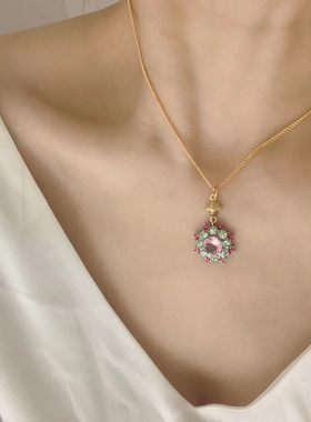 特价清仓饰品小众轻奢时尚满钻爱心质感镀金花朵项链长款毛衣链