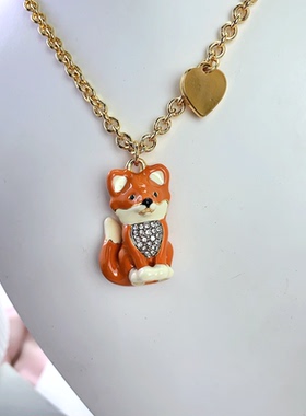 可爱少女狐狸镶钻长款项链毛衣链