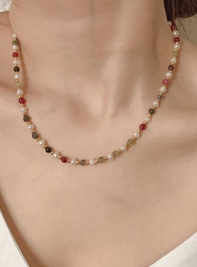 天然珍珠多巴胺碧玺穿珠项链
