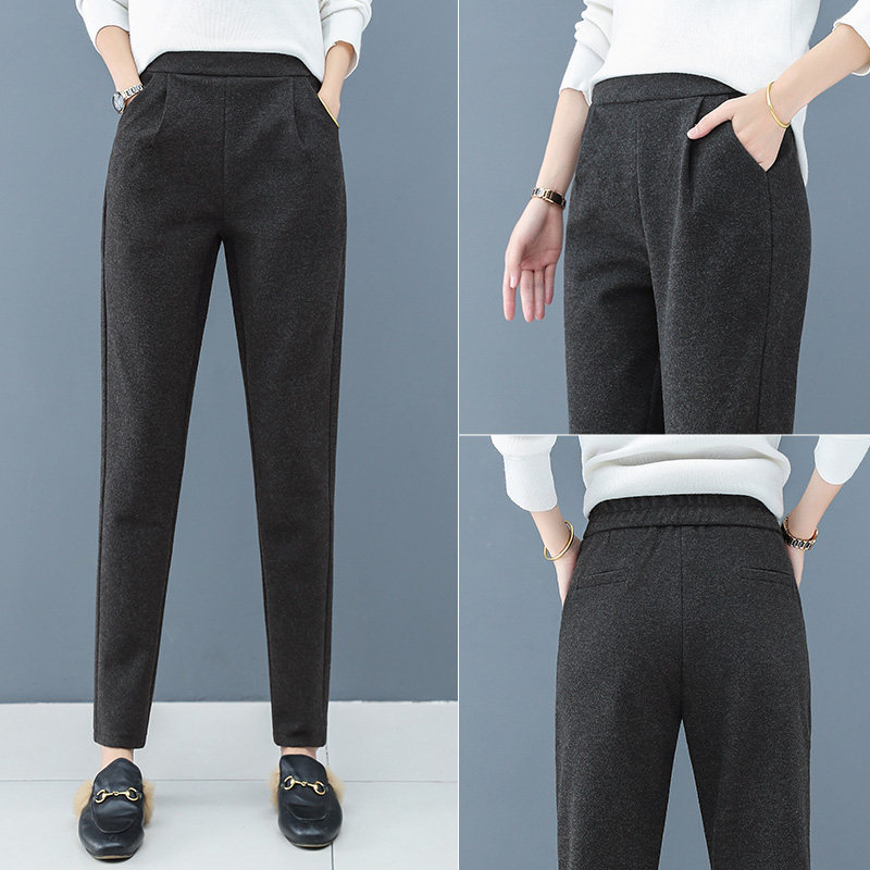 毛呢裤子女秋冬2020新款显瘦哈伦裤 玛依恋休闲裤